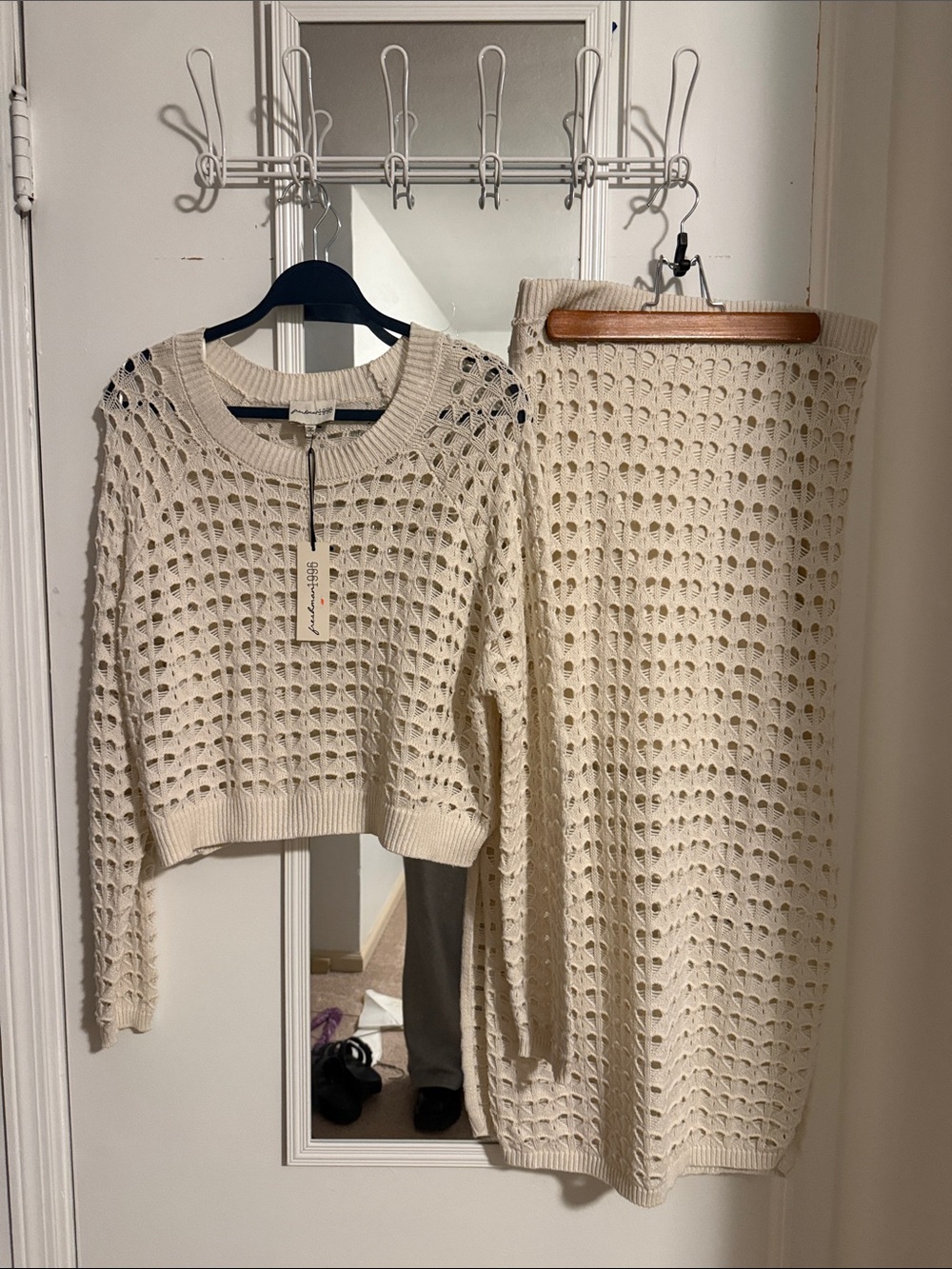 Freshman Cream Open-Knit Midi Skirt